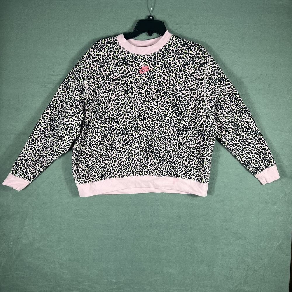 Nike Women's Small S‎ Leopard Print Crew Neck Sweatshirt Pink Black Neon Green